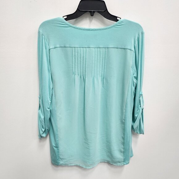Calvin Klein Top Womens Small Aqua Blue Mixed Media 3/4 Sleeve Pullover Preppy - Picture 9 of 9